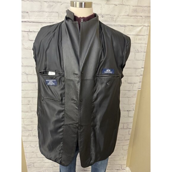 Stafford Black 100% Genuine Leather Blazer Sport Coat Mens XL 3 Button Preppy - Picture 6 of 16